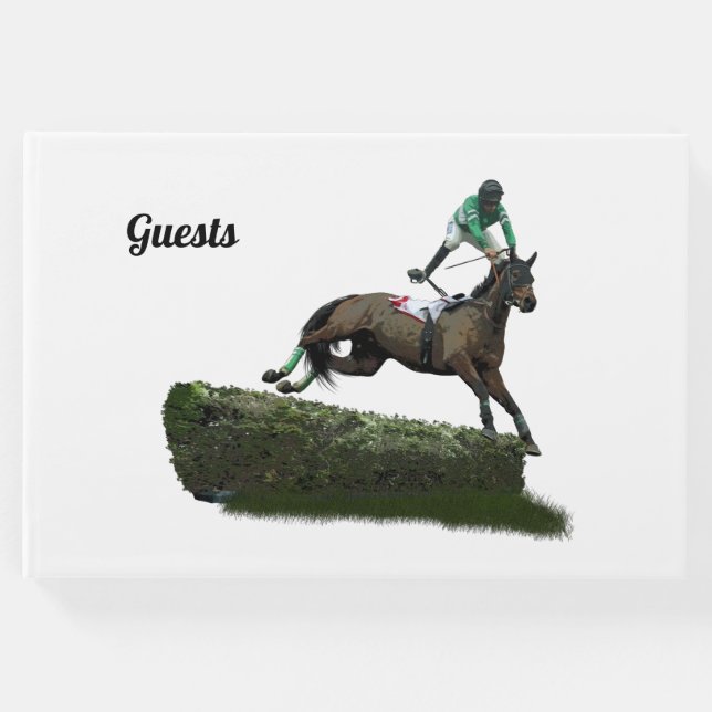 Jumping Horse Jockey in Green Guest Book Gästböcker (Framsida)