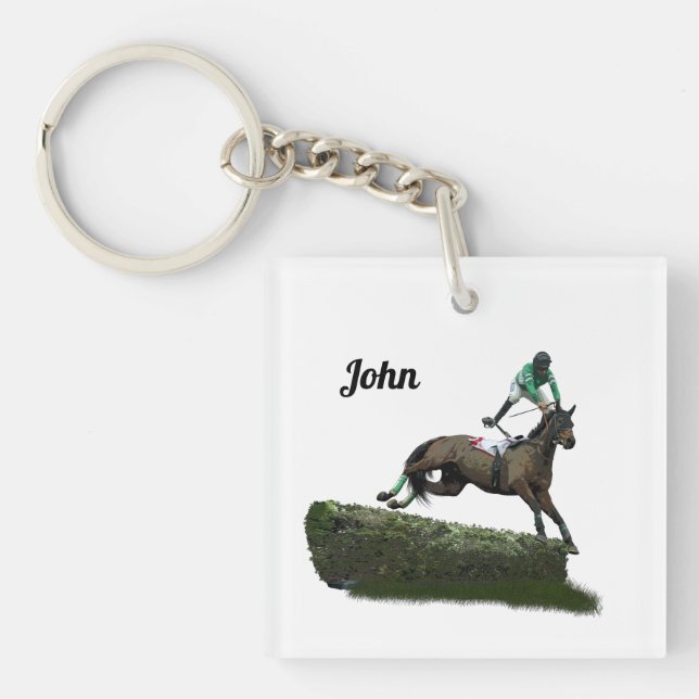 Jumping Horse Jockey in Grönt Acrylic Keychain (Framsidan)