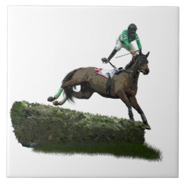 Jumping Horse Jockey in Grönt Ceramic Tile Kakelplatta