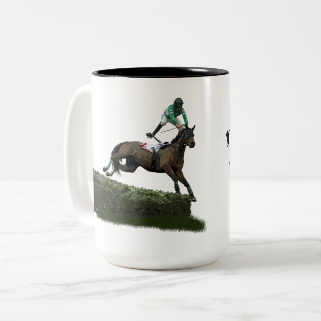 Jumping Horse Jockey in Grönt Coffee Mugg (Framsida vänster)