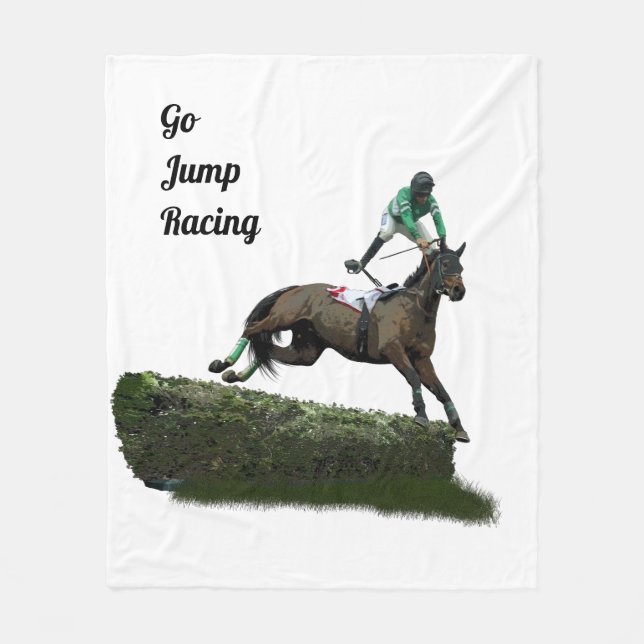 Jumping Horse Jockey in Grönt Fleece Blanket (Framsidan)