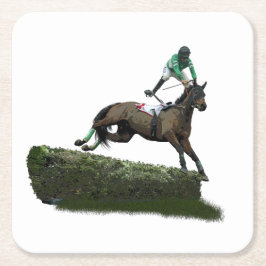 Jumping Horse Jockey in Grönt Papper Underlägg