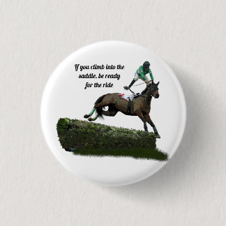 Jumping Horse Jockey in Grönt Pin Button Knapp