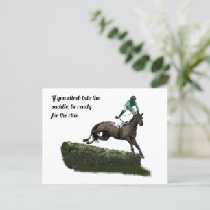 Jumping Horse Jockey in Grönt Postcard Vykort