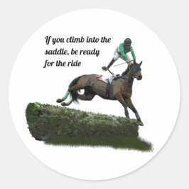 Jumping Horse Jockey in Grönt Stickers Runt Klistermärke