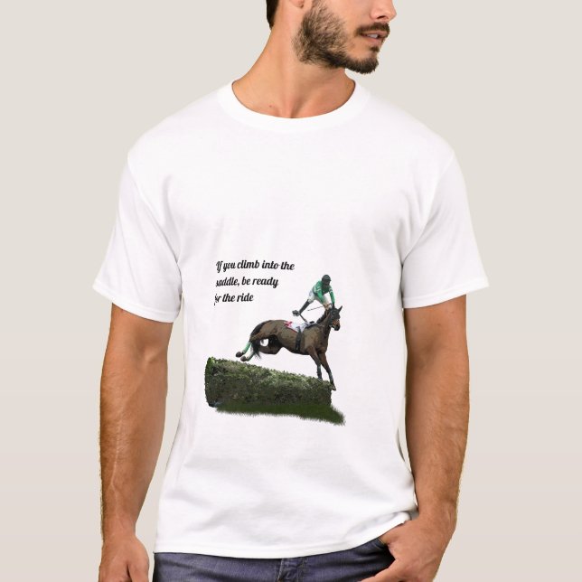 Jumping Horse Jockey in Grönt T-Shirt (Framsida)