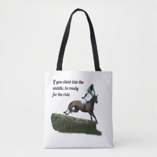 Jumping Horse Jockey in Grönt Tote Bag Tygkasse