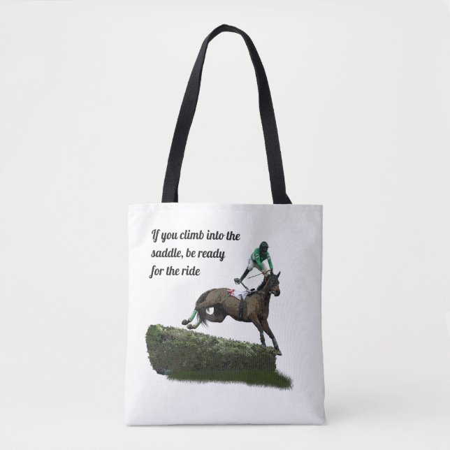 Jumping Horse Jockey in Grönt Tote Bag Tygkasse (Framsida)