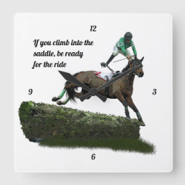 Jumping Horse Jockey in Grönt Wall Clock Fyrkantig Klocka