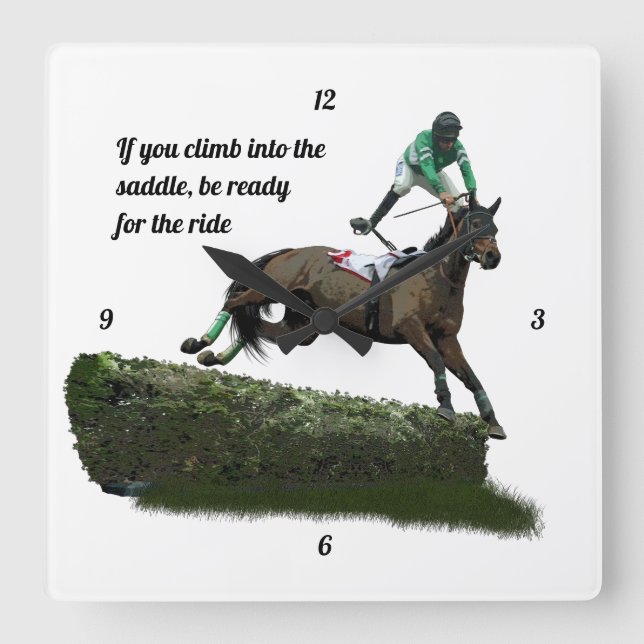 Jumping Horse Jockey in Grönt Wall Clock Fyrkantig Klocka (Framsida)