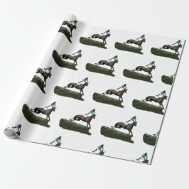 Jumping Horse Jockey in Grönt Wrapping Papper Presentpapper