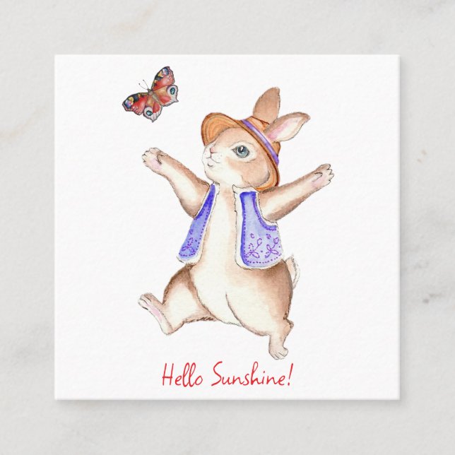 Jumping into Spring Bunny Flat Note Card Fyrkantigt Visitkort (Framsida)