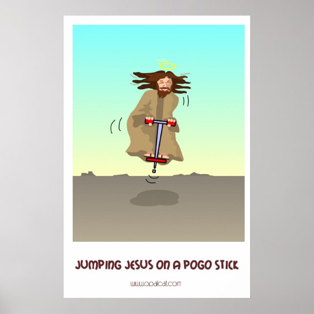 Jumping Jesus på en Pogo Stick Poster (Framsidan)