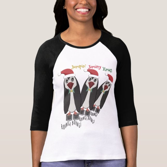 Jumping Jiminy Jul - Funny Penguins T-shirt (Framsida)