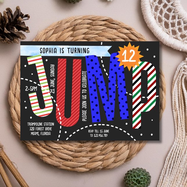 Jumping kids trampoline birthday inbjudningar (Skapare uppladdad)