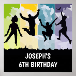Jumping Kids Trampoline Födelsedagsfest Banner Poster