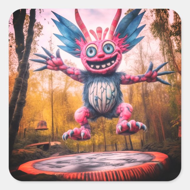 Jumping Monster Fyrkantigt Klistermärke (Framsida)