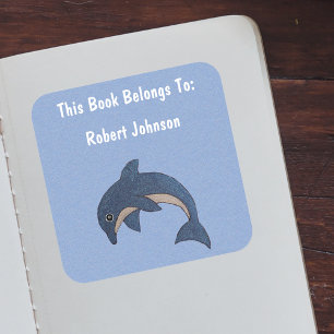 Jumping Mörk blått White Tecknad Dolphin Fyrkantigt Klistermärke