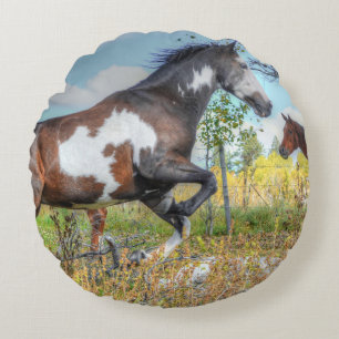 Jumping Pinto Paint Stallion a Horse Ranch Rund Kudde