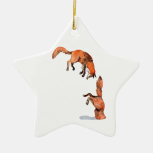 Jumping Red Fox Julgransprydnad Keramik