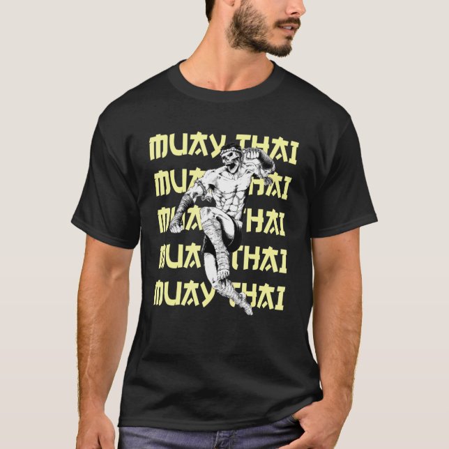Jumping Skull Muay Thai Fighter Repetera Text Kic T Shirt (Framsida)