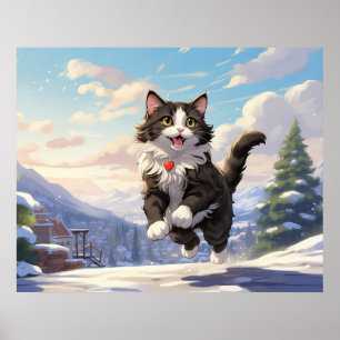*~* Jumping Snö Kattunge 5:4 Kitten Cat AP68 Tuxed Poster