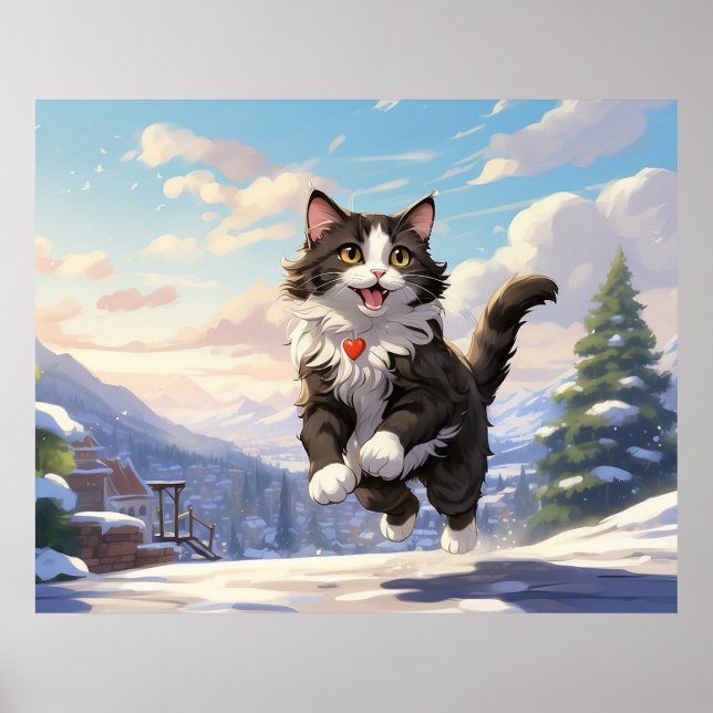 *~* Jumping Snö Kattunge 5:4 Kitten Cat AP68 Tuxed Poster (Framsidan)