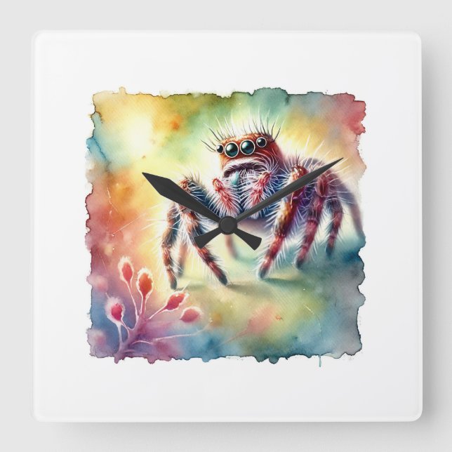 Jumping Spider 170624AREF114 - Watercolor Fyrkantig Klocka (Framsida)