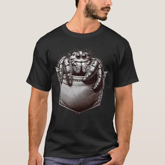 Jumping Spider in Pocket Cute little Jumping Spide T Shirt (Framsida)