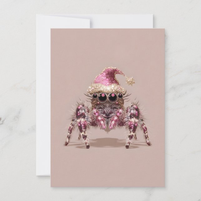 Jumping Spider Pink Christmas Cards Julkort (Framsida)