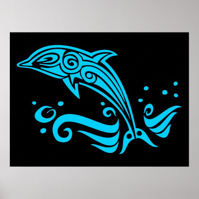 Jumping Tribal Blue Dolphin Poster (Framsidan)