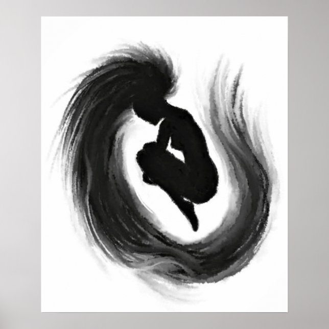 Jumping Woman Känslor Poster svartvit målning (Framsidan)