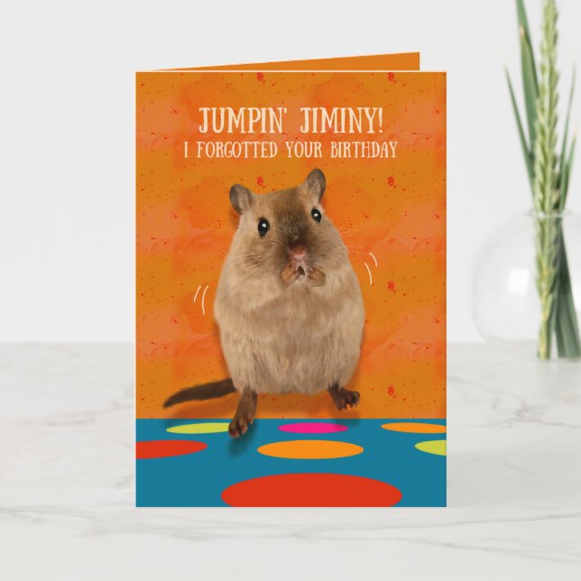 Jumpin'Jiminy Gerbil Belated Birthday Kort (Framsida)