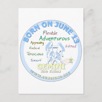 June 14th Birthday - Gemini Vykort