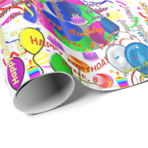 June, 8 Birthday Gift Wrapping Papper Presentpapper