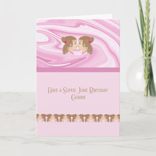 June Birthday Card för ett Gemini Zodiac-tecken Kort (Framsida)