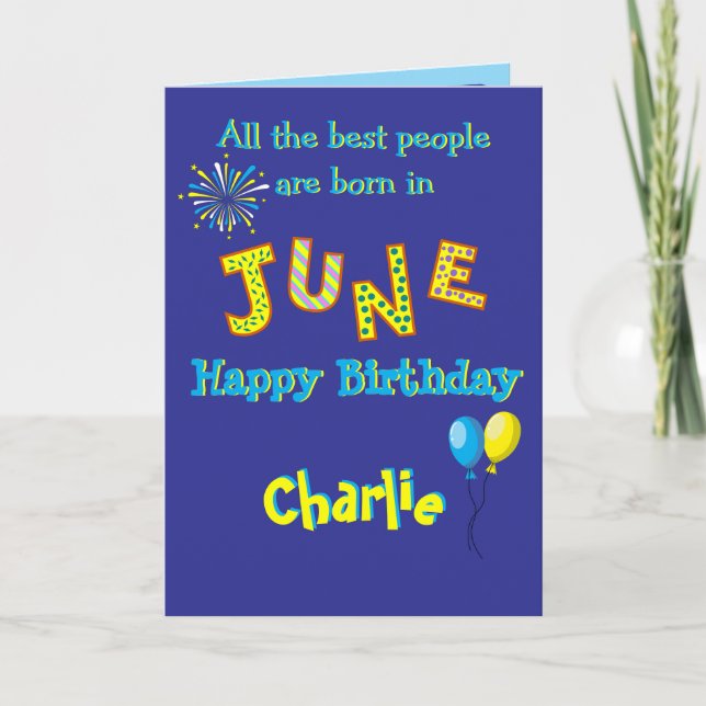 June Birthday Folded Greeting Card Kort (Framsida)