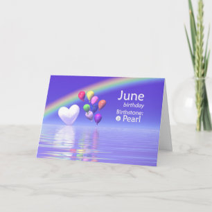 June Birthday Pearl Heart Kort