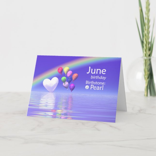 June Birthday Pearl Heart Kort (Framsida)