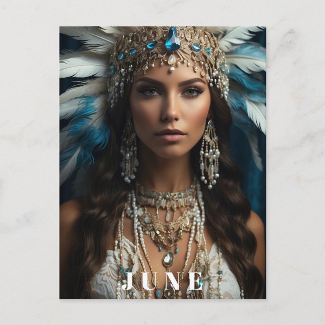 *~ JUNE Boho Kvinna FÖDELSEDAG PÄRLOR AP53 Vykort (Framsida)