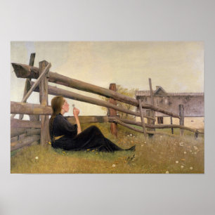 June. Girl Blowing Dandelion Seeds, 1899 Poster