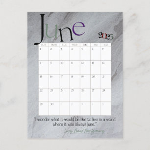 June Grått Modern månadskalender 2025 Vykort