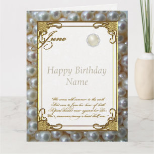 June Pearl Birthstone Birthday 8.5x11 Kort