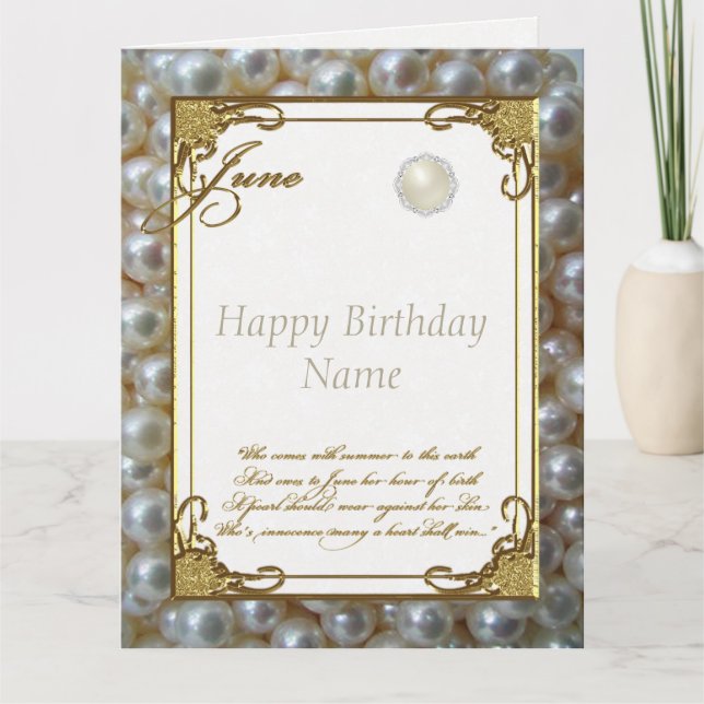 June Pearl Birthstone Birthday 8.5x11 Kort (Framsida)