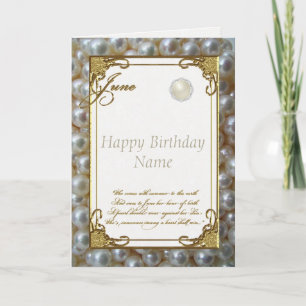 June Pearl Birthstone Birthday Card Kort