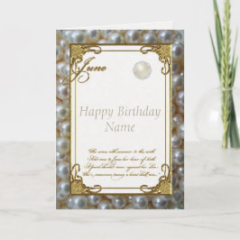 June Pearl Birthstone Birthday Card Kort