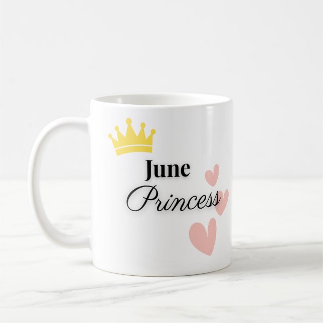 June Princess Mug – Gold Crown & Hearts Design Kaffemugg (Vänster)