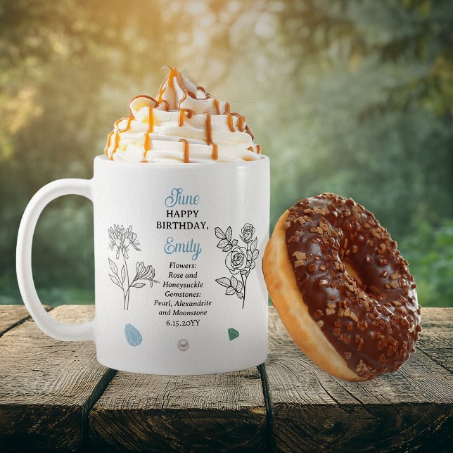 June Ro och Honeysuckle Birthday Keepsak Kaffemugg (June Floral and Birthstone Birthday Keepsake Coffee Mug)