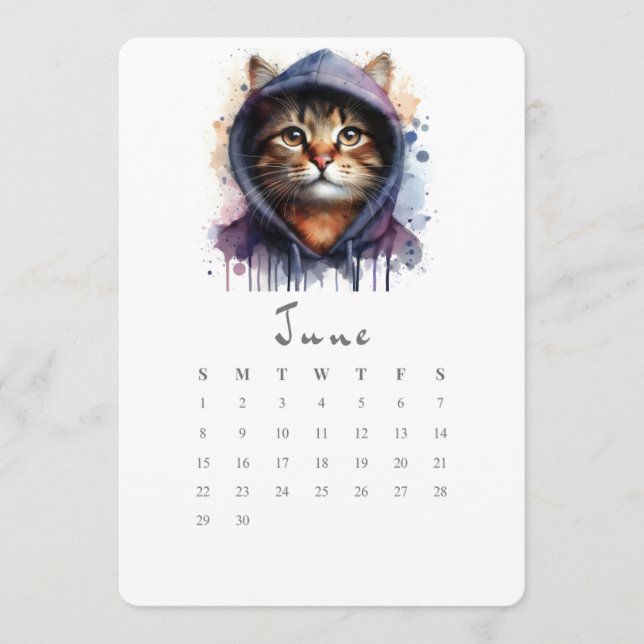 June stand-Ensam Calendar Kattunge Stänk Art Meny (Framsida)