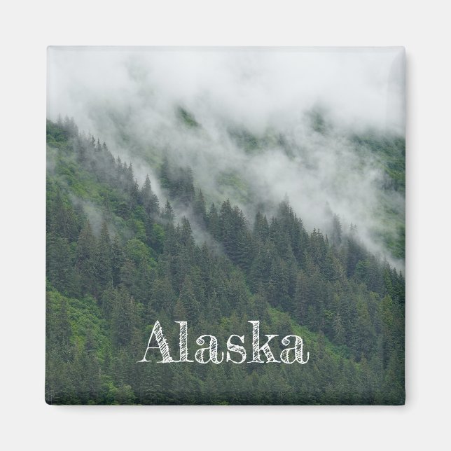 Juneau Alaska Fog Forest Träd Magnet (Framsidan)